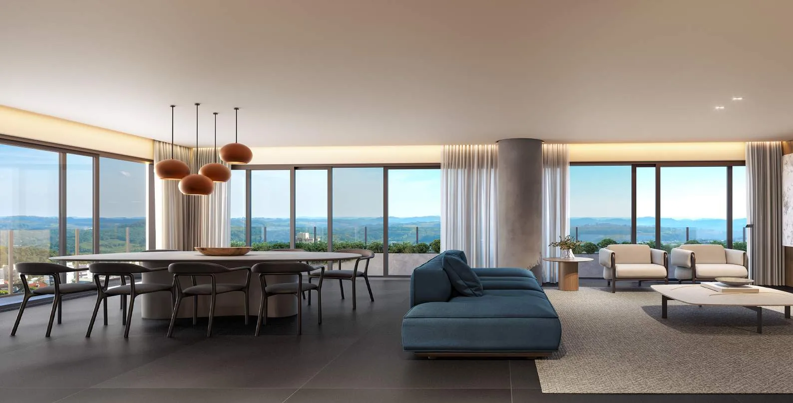 Estar e jantar do Residencial Aura